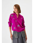 Polo Collar Pink Knitwear Sweater With Silver Star Fınal Item - Porterist 1
