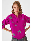 Polo Collar Pink Knitwear Sweater With Silver Star Fınal Item - Porterist 2