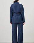 Mizalle Denim Belted Blouse Indigo Apparel Indigo M