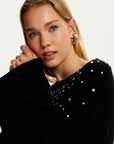 Crystal Stone Detailed Knit Sweater