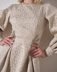 Jacquard Balloon Sleeve Dress Cream Fınal Item - Porterist 4