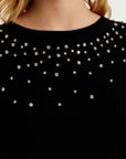 Crystal Stone Detailed Knit Sweater