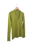 Wasabi Green Zoe Silk Cashmere Deep V Neck Sweater Fınal Item - Porterist 10