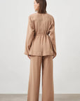 Mizalle Cinched Waist Shirt Jacket Beige Apparel Beige
