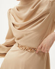Belt Detailed Stylish Dress Beige Fınal Item - Porterist 6