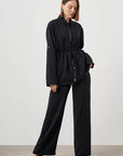 Mizalle Cinched Waist Shirt Jacket Black Apparel Black