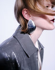 Gray Shirt Collar Faux Leather Jacket