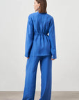 Mizalle Cinched Waist Shirt Jacket Blue Apparel Blue