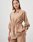Mizalle Cinched Waist Shirt Jacket Beige Apparel Beige