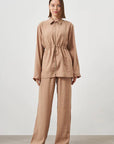Mizalle Cinched Waist Shirt Jacket Beige Apparel Beige