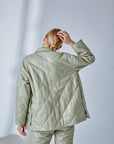 Belted Quilted Leather Jacket – Nile Green