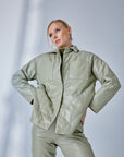 Belted Quilted Leather Jacket – Nile Green