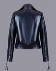 Biker Leather Jacket - Dark Blue
