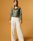 Biker Leather Jacket - Sage Green