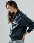 Bomber Boyfriend Leather Jacket – Petrol
