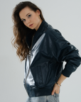 Bomber Boyfriend Leather Jacket – Petrol