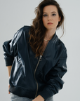 Bomber Boyfriend Leather Jacket – Petrol