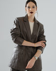 Boyfriend Blazer Leather Jacket – Mocha