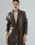 Boyfriend Blazer Leather Jacket – Mocha