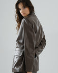 Boyfriend Blazer Leather Jacket – Mocha