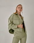 Boyfriend Leather Jacket – Nile Green
