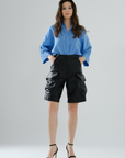 Cargo Bermuda Leather Shorts - Black