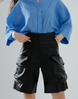 Cargo Bermuda Leather Shorts - Black