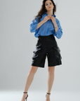 Cargo Bermuda Leather Shorts - Black