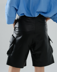 Cargo Bermuda Leather Shorts - Black