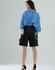Cargo Bermuda Leather Shorts - Black