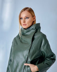Dropped Shoulder Leather Jacket – Sage Green