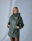 Dropped Shoulder Leather Jacket – Sage Green