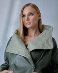 Dropped Shoulder Leather Jacket – Sage Green