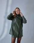 Dropped Shoulder Leather Jacket – Sage Green