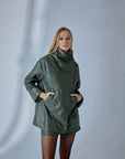 Dropped Shoulder Leather Jacket – Sage Green