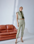 Elastic Waist Jogger Leather Pants – Sage Green