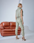 Elastic Waist Jogger Leather Pants – Sage Green