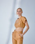 Elastic Waist Short T-shirt – Camel