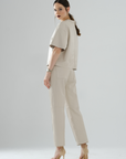 Front-Seamed Leather Pants – Cream
