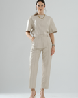 Front-Seamed Leather Pants – Cream