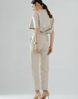 Front-Seamed Leather Pants – Cream