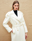 Button Detailed Belted Long Coat Beige Fınal Item - Porterist 4