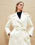 Button Detailed Belted Long Coat Beige Fınal Item - Porterist 5