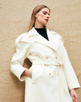 Button Detailed Belted Long Coat Beige Fınal Item - Porterist 6