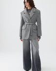 Gray Self-Belted Double Breasted Jacket