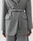 Gray Self-Belted Double Breasted Jacket