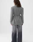 Gray Self-Belted Double Breasted Jacket