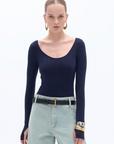 Blue Crew Neck Bodysuit