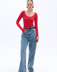 Red Crew Neck Bodysuit