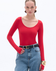 Red Crew Neck Bodysuit